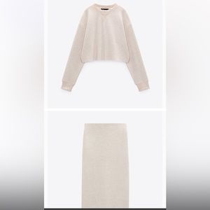 Zara Soft Beige Soft Matching Top and Skirt